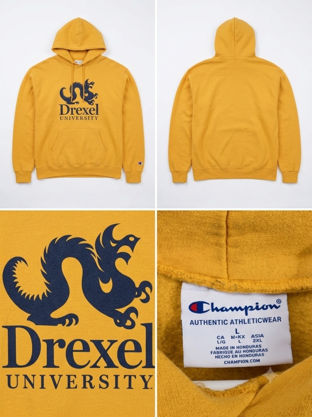 Champion Drexel University Dragons Pullover Hoodie Yellow Gold - Size Large